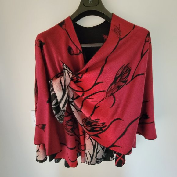 Rapti Fashion Reversible 100% Cashmere Buckle Shawl. Black & Red. Handmade. RF21 - Picture 5 of 9
